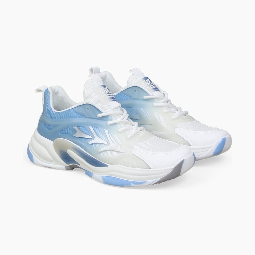 Men's Low Top Chunky Sole Lace Up Wave Detail Sneaker in Blue and White